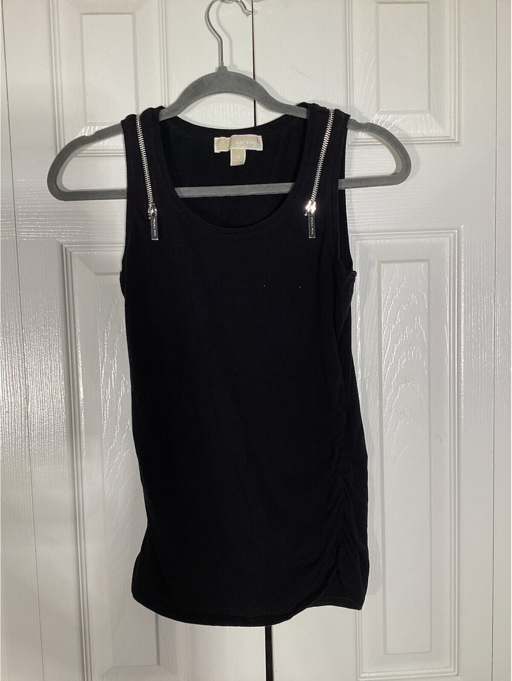 Michael Kors Sleevless Top Black Ruching On Sides Zippers At Shoulder Size XS